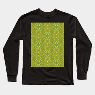 Pea Green Diamond Shaped Pattern on Dark Green Background - WelshDesignsTP003 Long Sleeve T-Shirt